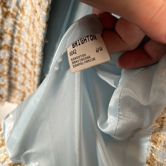 Brighton Paris Blue & Tan Tweed Boucle Blazer Hook Eye Closure Size 44(European) - Picture 4 of 8